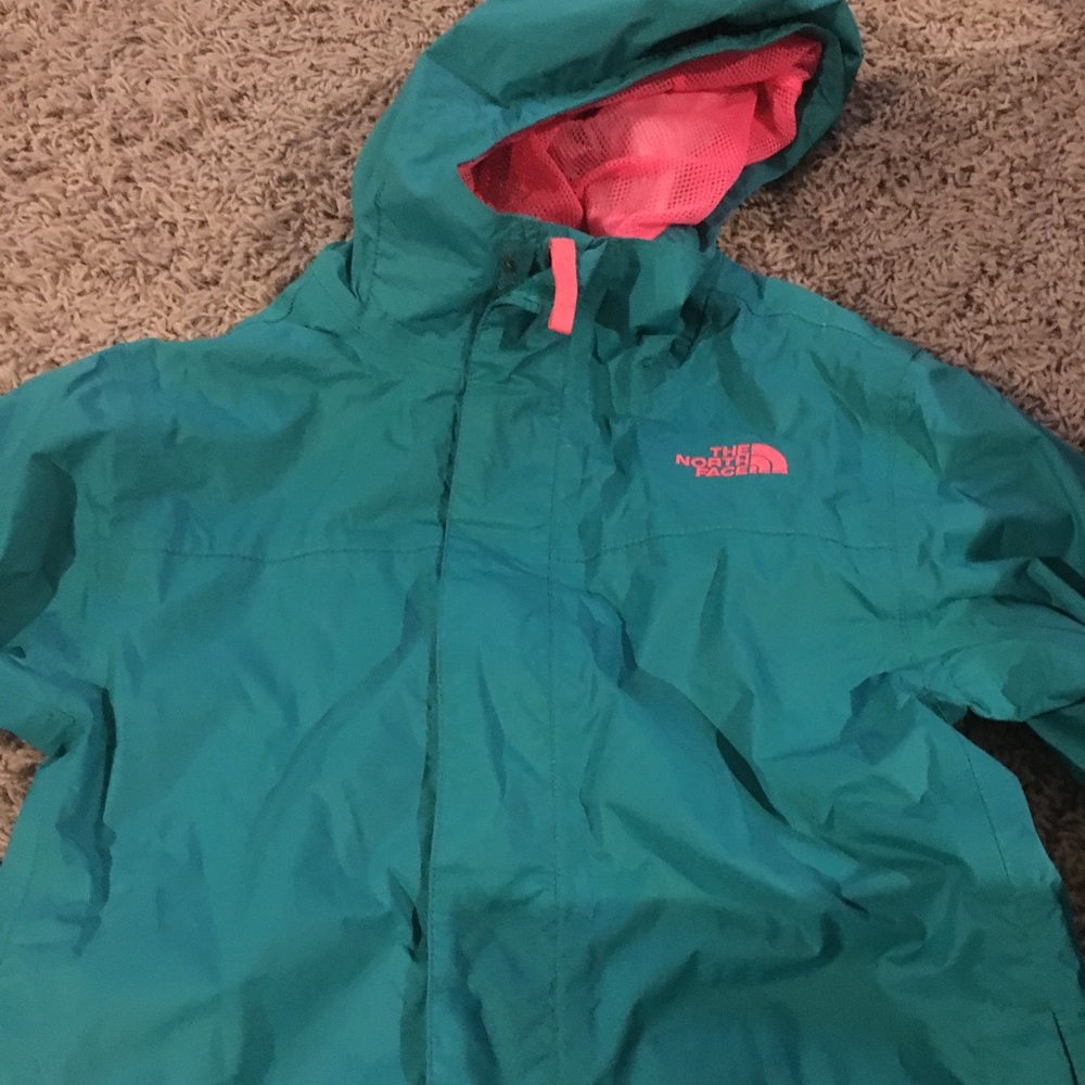 Green Northface rain jacket kids 10-12